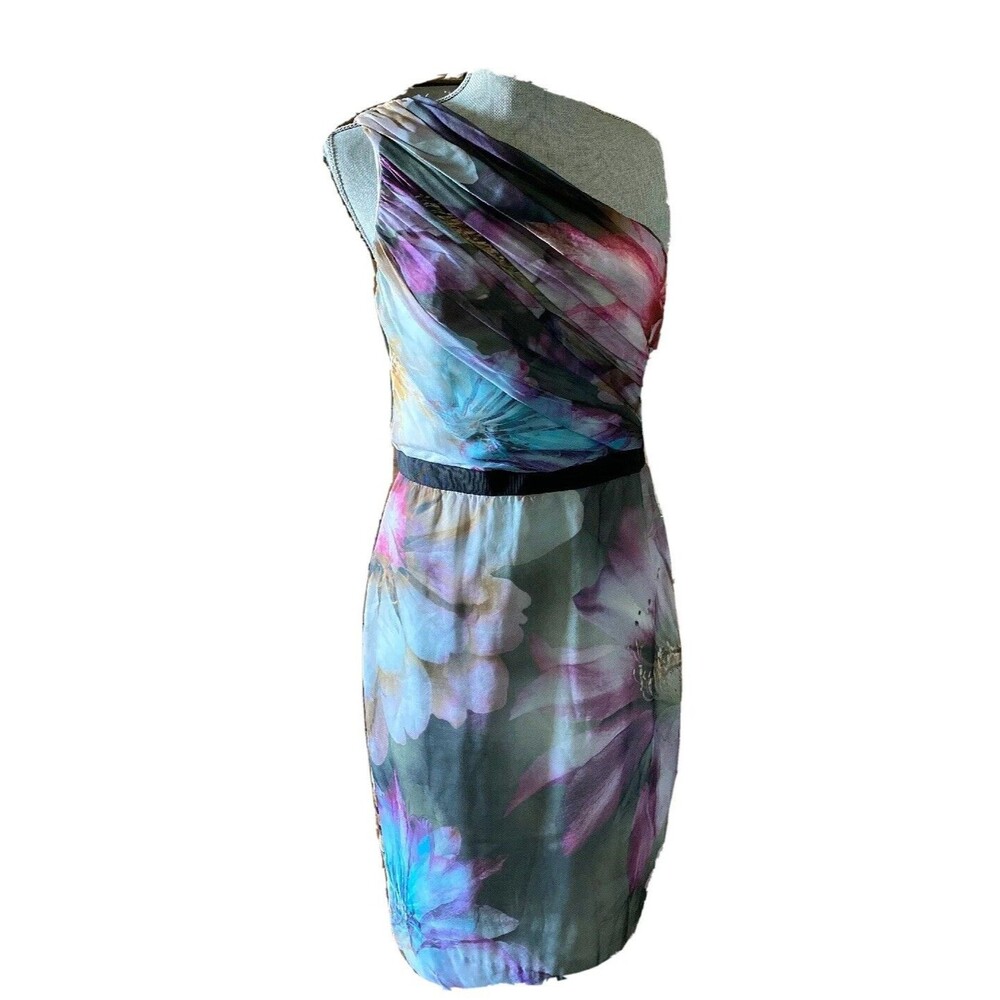 W by Worth Silk Chiffon One Shoulder Sheath Dress size 4 multi